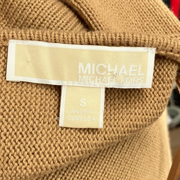 Michael Kors Size Small S Tan Camel Knit Gold Zip Back Pullover Hi Low Sweater - Picture 4 of 4